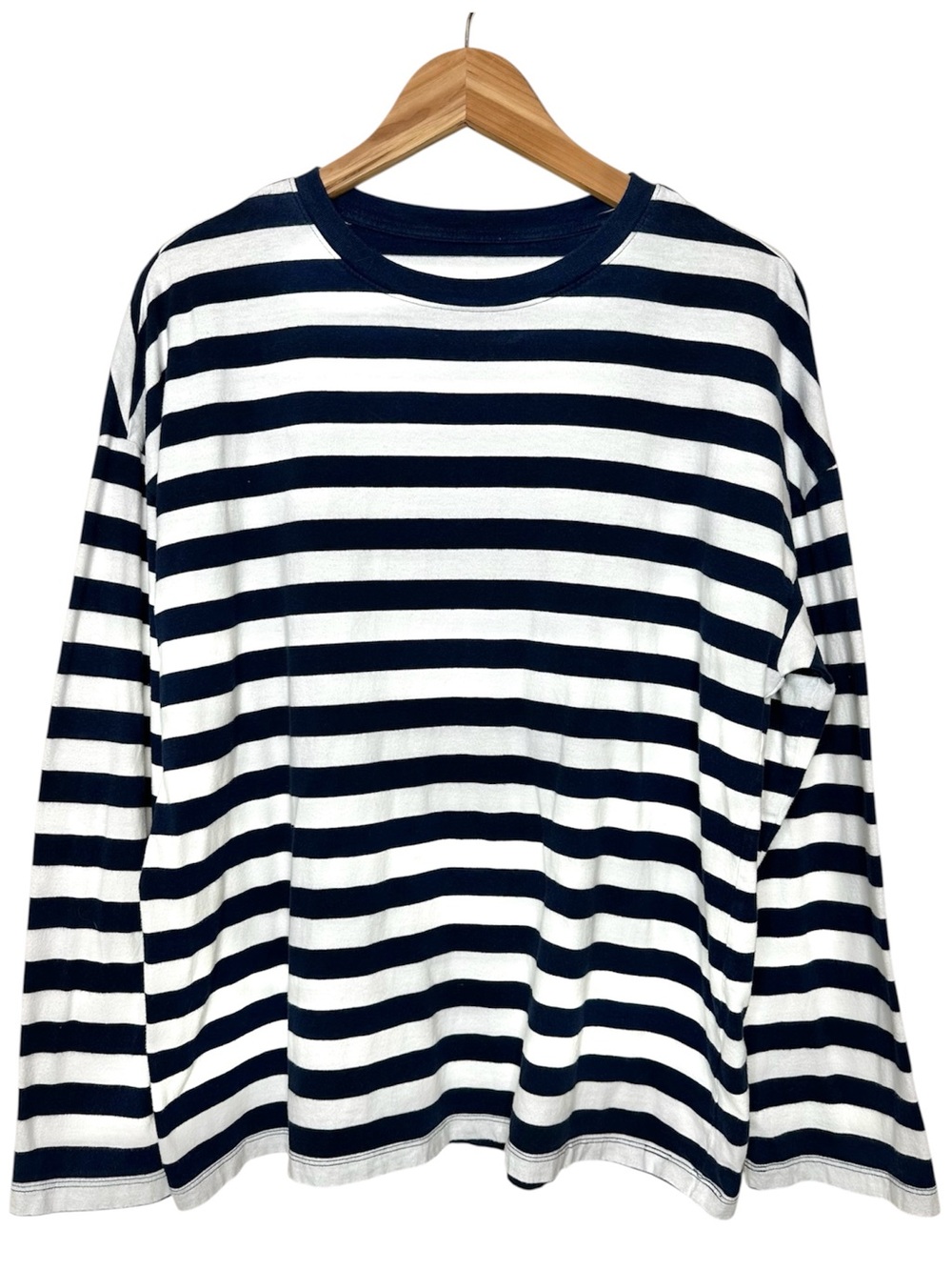 Everlane Relaxed Long-Sleeve Striped Crewneck Tee SZ Large Navy White Coastal